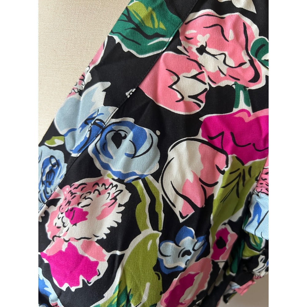 Silk Odille Anthropologie Floral Wrap Blouse with Ruffle Sleeve & Polka Dot Belt - Picture 3 of 8